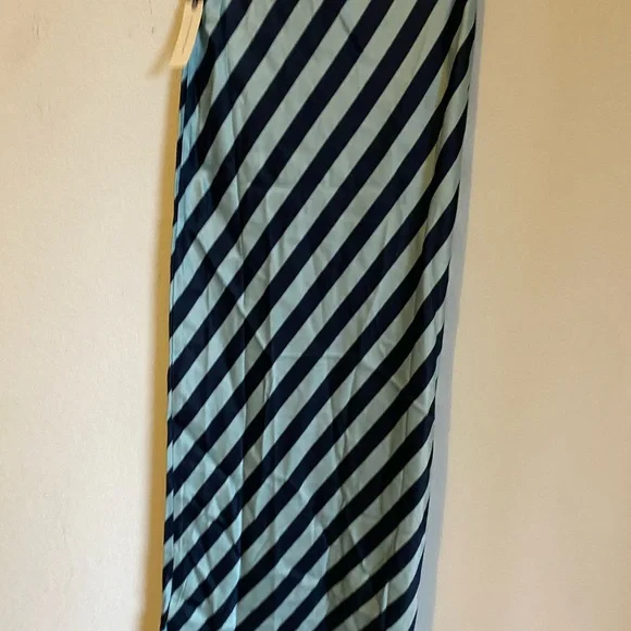 Anthropologie Texco Satin Blue Diagonal Stripe Boho Coquette Maxi Skirt XXS - Picture 7 of 13